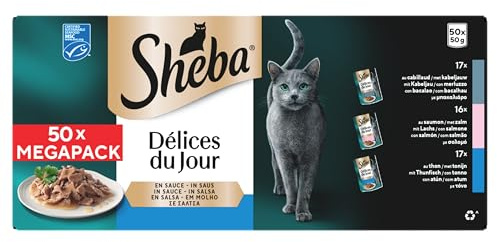 Sheba CATCARE Pouch Wet Fresh & Fine (Fish) Chunks in Gravy Adult 50 x 50G Multipack Standard