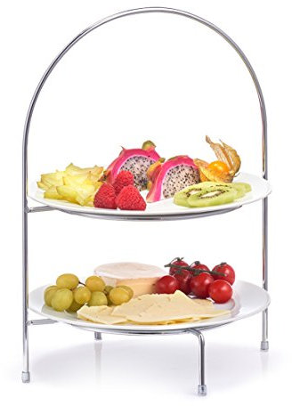 Basera Teller Etagere, Serviergestell mit 2 Ebenen, verchromt, Metall