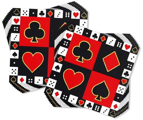 ParStaubbeutel-20 tovaglioli da casinò, 33 x 33 cm, tovaglioli da gioco di carte Las Vegas, tovaglioli di carta decorativi, decorazione da tavolo Las Vegas, tovaglioli da gioco, decorazione da tavolo