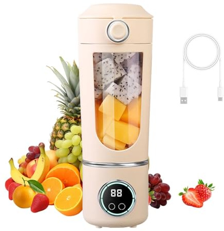 Smoothie Maker to Go, 700ml Tragbarer Mixer, Portable Blender mit 12-Klingen Edelstahl, Mini Mixer für Shakes, USB Standmixer Klein für Fitnessstudio, Büro, Camping, Reisen(1500 mAh, Beige)