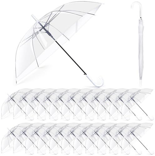Hestya 24 Paraguas Transparentes de Boda 102 cm Paraguas Cúpula Transparente Semiautomático a Prueba de Viento con Mango Curvo para Unisex Damas Hombres Novia Dama de Honor Fiesta