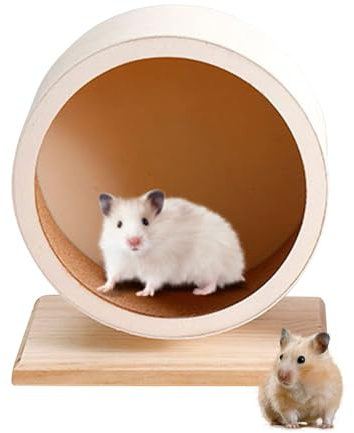 Chingcoo Rueda de madera para hámster de 15 cm, rueda silenciosa para hámsteres, hámsteres enanos, degus y jerbos, segura y estable con tiras de corcho de repuesto, accesorios para ruedas de animales