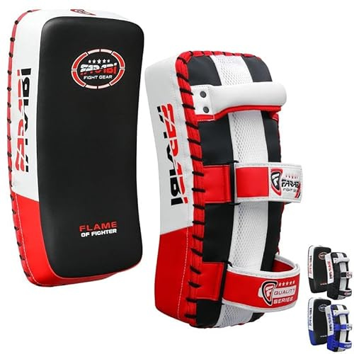 Farabi Sports pao Muay Thai per Coaching, Allenamento, Kickboxing Curved Scudo Kick, colpitori Kick, Scudo Muay Thai MMA colpitori Muay Thai (Rosso (Coppia))