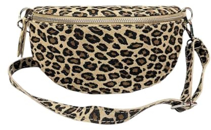Jeamis Wildleder Damen Tasche Leopard Rauleder Umhängetasche Veloursleder Tasche Crossbody Clutch Leder Leo Made in Italy (Model B Leo Klein)