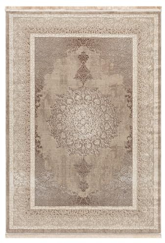 VIMODA Teppich Kurzflor Moderner Teppich mit Ornament-Muster – Pflegeleicht & Robust – Für Fußbodenheizung geeignet,Farbe:Beige;Maße:160x230 cm