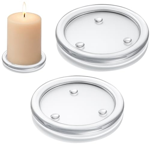 Glass Candle Plate Holder, 2PCS 3 Round Glass Candle Base Holder, Clear Candles Dish Small Transparent Candles Trays, Beautiful Glasses Coasters Holders for Dinning Wedding Party Table Centerpiece