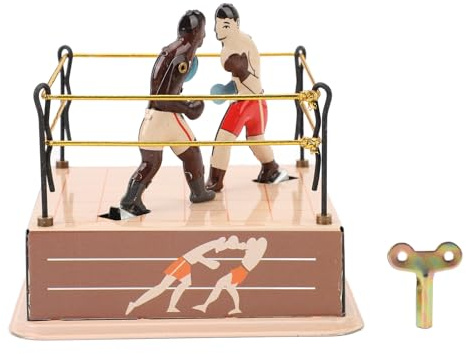 Respicefinem Jouet de Boxe mécanique à remonter Ring de Boxe avec Design nostalgique en étain, Figurines de Boxe interactives de Table pour décoration Vintage, Jouet en Fer