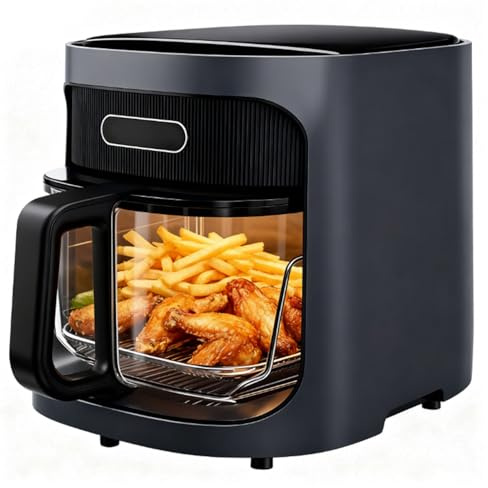 Luftfritös 6l, 1200w Oljefri Luftfritös Med Glaskorg, Led-display, 7 Förprogrammerade Matlagningslägen, Temperaturjustering, Panoramavy