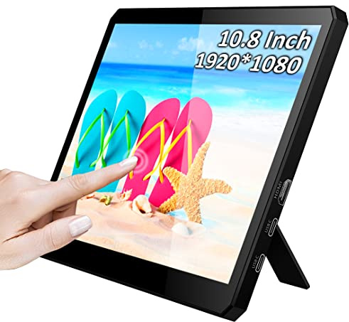 Magedok Monitor portátil con pantalla táctil, monitor portátil de 10,8 pulgadas, 1920 x 1080 FHD con HDMI/USB-C, mini pantalla portátil Rasp PI/Mini PC/ordenador portátil/PC/Mac/consola de juegos