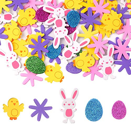 TUPARKA 160 Pcs Easter Foam Stickers Animal Shape Self Adhesive Easter Stickers Glitter Egg Stickers for Easter Day Party Crafts Home Decoration