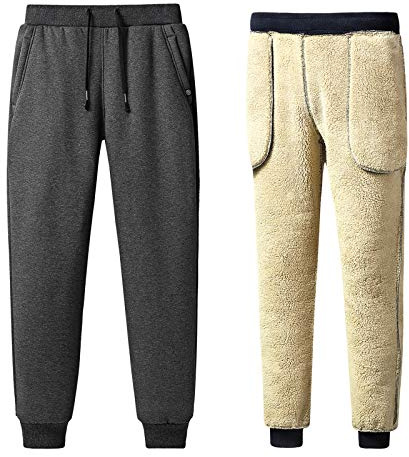 Jamron Herr Vinter Sherpa Fleece Mjukisbyxor Löparbyxor Joggingbyxor med 2 Fickor med Dragkedja Sluten Botten Grå L