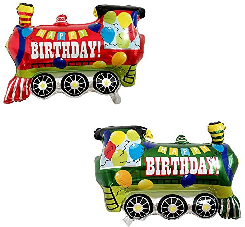 ballonfritz® Happy Birthday Zug Ballon 2er Set - XXL Luftballon 75x60x25cm als Geburtstagsgeschenk, Party-Deko oder Überraschung für den Kindergeburtstag