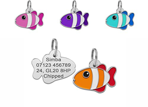 Personalised Engraved Fish Shape Dog/Cat Tag 27mm Colourful Pet Tag ID (Orange)