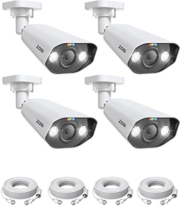 ZOSI Cámara de vigilancia PoE de 5 MP, 4 x 5 MP, HD, Color Exterior, visión Nocturna, Alarma de luz y Sonido, cámara para Sistema PoE NVR