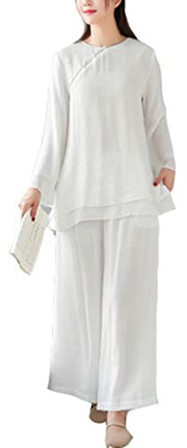 Moonetto Womens Chinese Traditional Tai Chi Uniforms Kung Fu Clothing Martial Arts Suit Cotton Wing Chun Clothes (0253-White-XL)