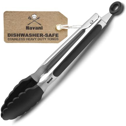 Navani Kitchen Tongs for Cooking 9inch Tongs Kitchen Silicone tip Silicone Non Stick Tongs for air Fryer Salad Tongs Pasta Tongs, Black 1pcs