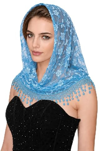 MAIRY Wrap Scarf Fringe Head Cover Mass Mantillas Veil for Prayer Floral Head Shawl Wrap Chapel Veils-138009