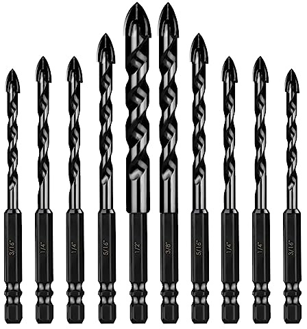 UBESTHS Masonry Drill Bits Set 10PCS, Concrete Drill Bit Set with Tungsten Carbide Tip for Glass,Tile, Brick, Cement, Concrete, Plastic, Cinder Block, Wood etc