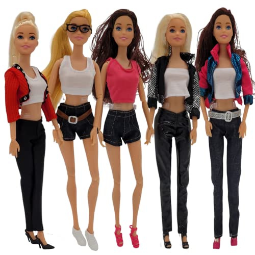 Nimeto 13 Anziehsachen Sets Bekleidung Puppenkleidung 30 cm Kleidung Klamotten 5 Hosen+ 5 Tops + 3 Jacken Puppenzubehör 5 Outfit Kleidung für 30 cm Mädchen Puppen