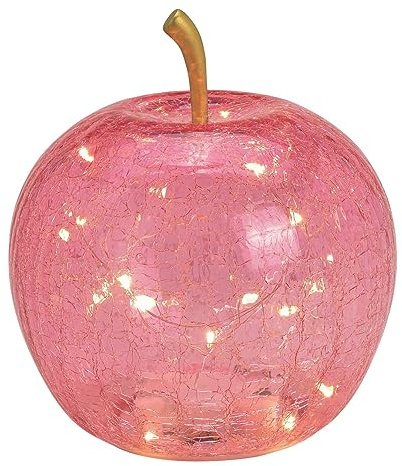 Miss Lovely Deko Apfel LED beleuchtet 20 LEDs Deko-Figur Obst aus Glas in rosa Wohnungs-Dekoration Herbst-Deko Weihnachten Weihnachts-Deko Weihnachtsschmuck Advent Winter-Dekoration