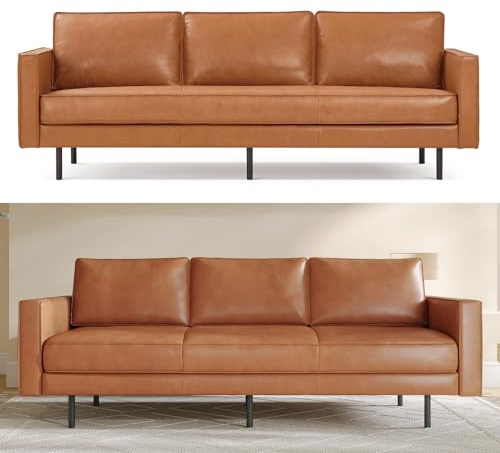 Valencia Varese 90 Full Leather Couch Cognac Tan Brown- Italian Nappa Leather Modern Cloud Couch for Living Room/Apartment Furniture