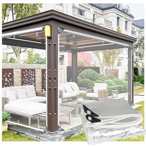 4.4x8m Transparente Plane Abdeckplane Mit ösen 0.35mm PVC Wasserdicht Regenschutz Abdeckplane Tarps, für Draussen, Gartenmöbel, Pavillon, Balkon Freien,Anpassbar