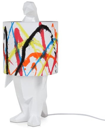 ADM - 'Facettierter Pinguin' - Tischlampe mit moderne Skulptur aus Harz und Lampenschirm aus Stoff mit kunststoffbeschichteter Innenseite - Mehrfarbig - H52 cm