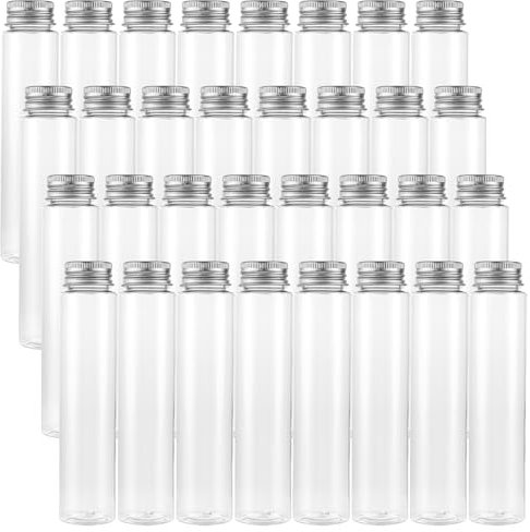 VIDETOL 32 Stück Reagenzgläser mit Schraubverschluss, 110 ml Reagenzglas Kunststoff, Wiederverwendbare Reagenzröhrchen, Klare Reagenzgläser für Blumen, Süßigkeiten, Beads