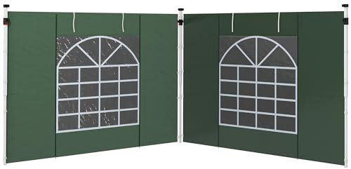 Outsunny Paredes Laterales para Carpa de 2 Paneles 295x195 cm Cortina Lateral de Tela Oxford con Ventana Enrollable y Puerta con Cremallera para Carpa 3x3 m o 3x6 m Verde