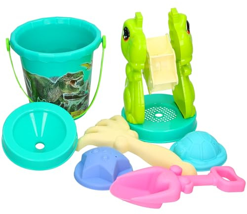 Dinosaur Beach Sand Toy Set with Bucket, Water Mill and Moulds, Summer Fun for 18+ Months