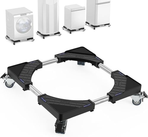 Waschmaschine Sockel Untergestell mit 4 Räder Bärenlast 300kg Höhenverstellung Waschmaschinen-Untergestell für Kühlschrank Trockner Gefrierschrank Verstellbare Breite 35-65cm(Schwarz)
