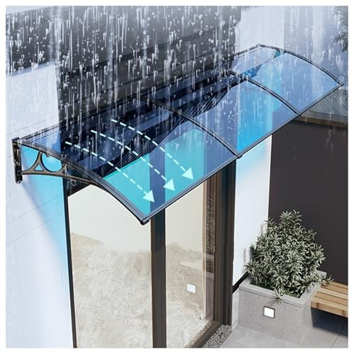 Toldo curvado para exteriores con revestimiento impermeable para jardín, terraza, soporte ligero de aleación de aluminio, transparente e invisible, para puerta y ventana, color azul, 100 x 300 cm