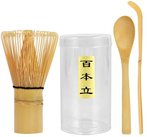 BAODBF Lot de 4 sets de matcha, whisky avec cuillère en bois, cuillère à matcha, boîte de rangement pour matcha, accessoires de matcha, fouet en bois, pour la cérémonie du thé au matcha japonais