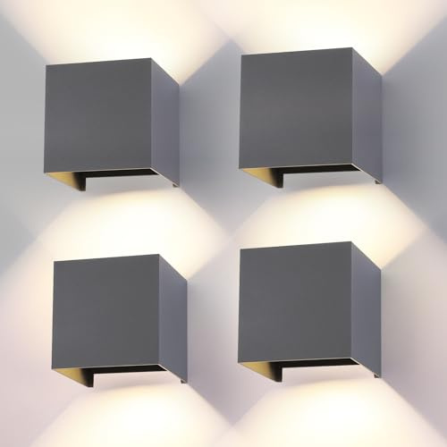 4-pack LED 15 W utomhus vägglampa inomhus justerbart ljus 3 färger IP65 vattentät utomhusvägglampa modern fyrkantig vägglampa i aluminium ljusvinkeljustering 11 cm mörkgrå