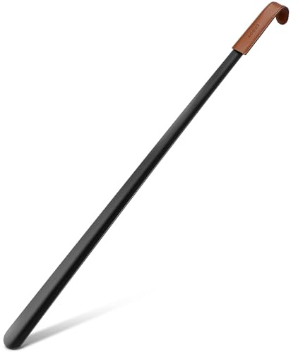 ZOMAKE Calzador Extra Largo,Calzadores Metal Cuerno de Zapatos 80cm Acero Inoxidable para Personas Mayores,Calzador Zapatos con Gancho y Mango Largos para Botas(1 Pieza Negra B)