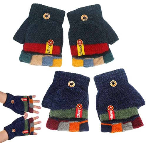 SAIIURV 2 Paia Guanti Senza Dita Bambini, Elasticizzati Caldi Guanti Invernali Lavorati a Maglia Colorati Ragazzo Ragazze Mezze Dita Kids Gloves(2 Colori, taglia unica)
