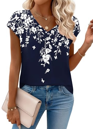 Zeagoo Womens Tops Summer Short Sleeve V Neck Shirts Dressy Casual Business Work Blouses Holiday Vacation Outfits 2026