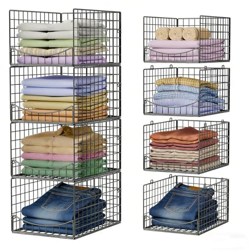 JKsmart 4-Tier Stackable Closet Organizer，Extra Large Clothing Cupboard Organizer System Clothes Storage Shelf- Closet Wardrobe Storage Bins for Jeans, Pants, Sweaters,Purse,t-Shirt Organization