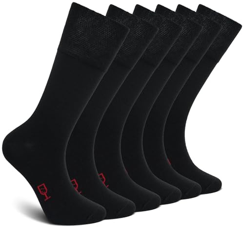 ZAKASA Calzini Uomo Cotone Elegante: Calze Classiche Business Colorati Traspiranti Senza Cuciture Morbide Ufficio Viaggio Confezione Regalo EU 43-46 Nero 6 Paia