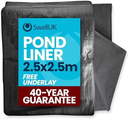 Swell UK 2.5m x 2.5m Pond Liner | 40 Year Guarantee | Free Underlay | UV Resistant | Garden Fish Ponds