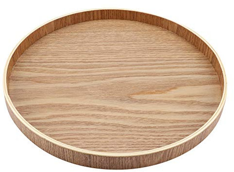 Plato de madera de bambú redondo bandeja de servir para el té Set de cena, desayuno, frutas, caramelos de comida (27 cm)