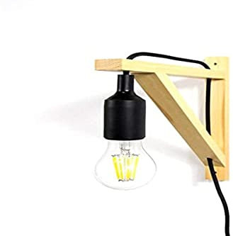 BarcelonaLED Aplique de Pared con Cable Enchufe Interruptor Nórdico de Escuadra de Madera Colgante de Silicona Negro Casquillo E27 LED