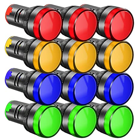 Gebildet 12pc LED Power Indicator, Pilot Signal Light Panel Indicator AC/DC 12-24V, Flash Light (Red/Yellow/Blue/Green, Each Color 3pcs)