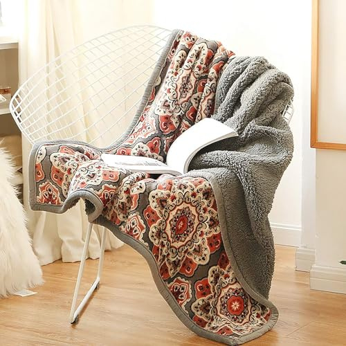 Ukeler Flanell Sherpa överkast 127 cm x 152 cm, söt blommig design mjuk plysch flanell filt överkast för säng/soffa/kontor/camping
