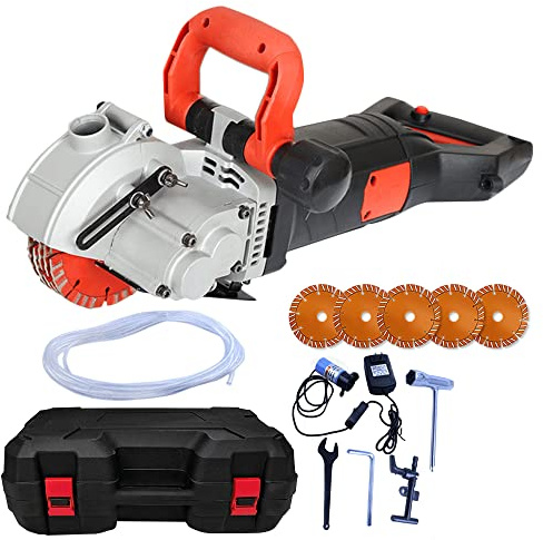 ZXMOTO Wall Groove Cutting Machine +Carry Box 110V 4800W,With 5 PCS Saw Blades Wall Slotting Machine Electric Wall Chaser for Brick Granite Marble Concrete 42MM Cutting Width/41MM Cutting Depth