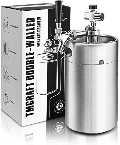 TMCRAFT 128OZ Double-Walled Mini Keg Growler, Pressurized Home Beer Dispenser System with Detachable Faucet and Regulator Keep Fresh and Carbonation for Craft Beer Draft/Homebrew