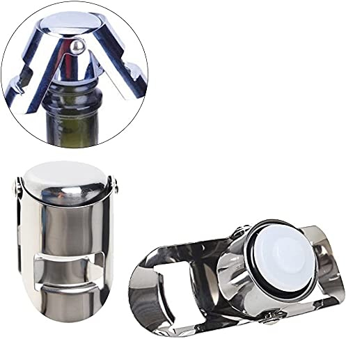 Chabrias Ltd Champagne Stopper Stainless Steel Vacuum Sealed Wine Sparkling Bottle Closure Sealer Silver (1)