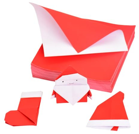 Molinter Paper - 100 fogli quadrati per origami, colore: rosso/bianco, per artigianato, decorazioni natalizie, progetti fai da te