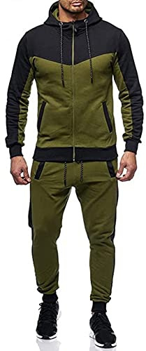 Marine Royal Track Suits for Men Set Full Zip Sweatsuit Outdoor Jogging Men Tracksuits (M, Army Green)