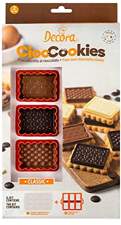 Decora 0255156 Set CiocCookies per Gallette Al Cioccolato Classic, In Plastica, Per Realizzare in Modo Semplice delle Gallette con una Placchetta Di Cioccolato Personalizzata. Confezione Da 2 Pezzi.